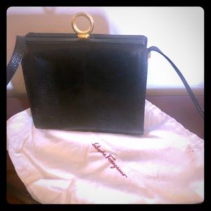 New Salvatore Ferragamo Black Embossed Leather Bag